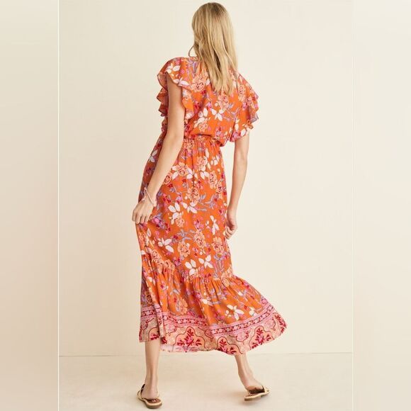 Fall Floral Orange Maxi Dress Size M - Picture 3 of 3
